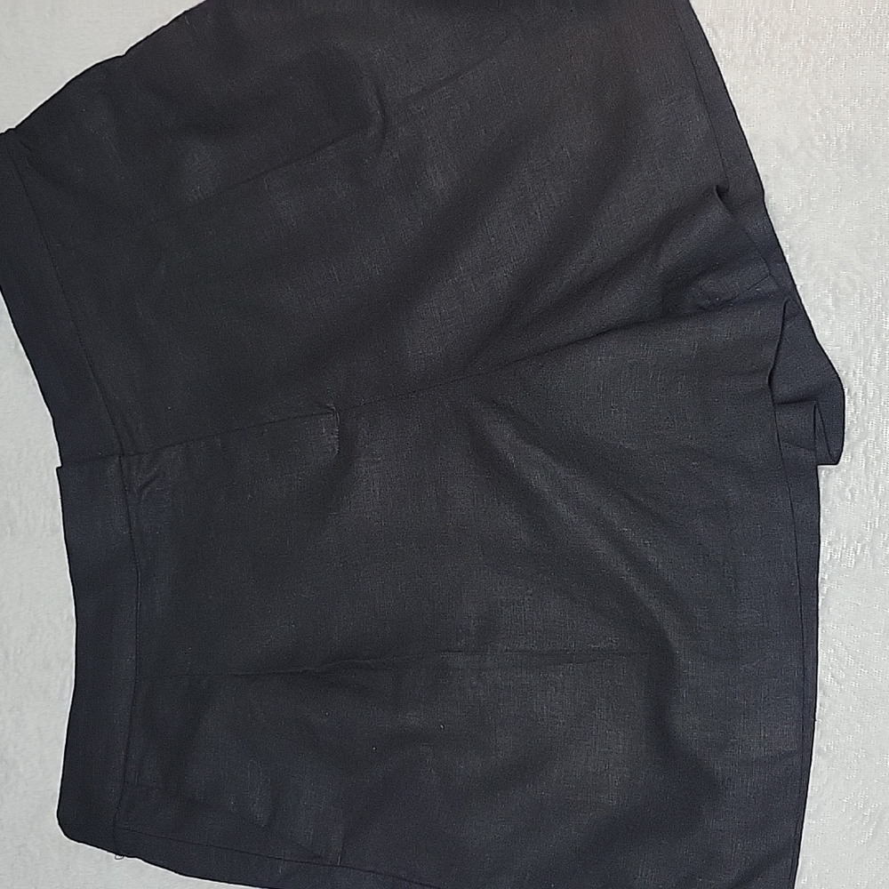 J.CREW Pleated Front Elastic-Back Linen Blend Shorts Black High Waist Size 14